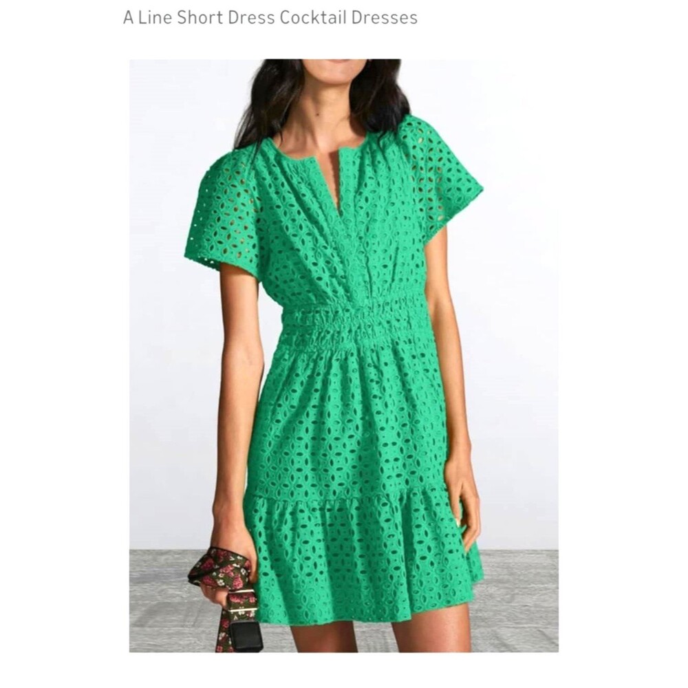 AGYMNX Women A-Line Cocktail Dress Green size 10 (large) Ruffle hem Clinch Waist
